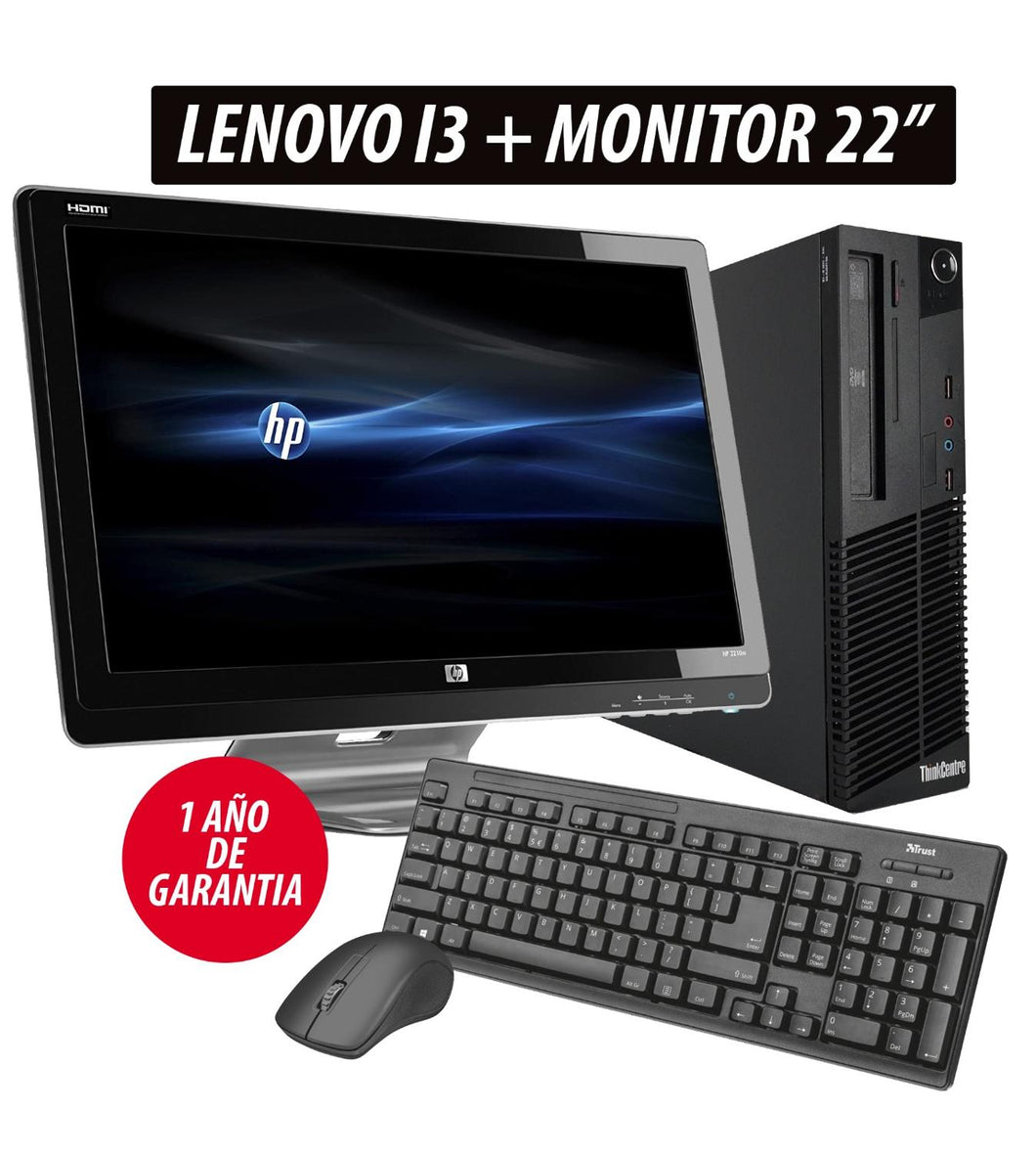 Computer Pack + monitor remanufactured. Computer LENOVO I3 4 hard GB 250 hard GB + Monitor HP 22 
